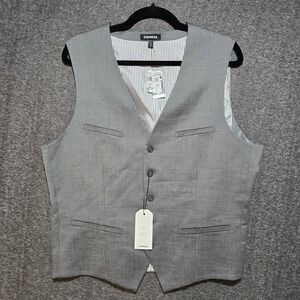 Express Vest Men's Medium Gray 5 Button Belted‎ Wool Blend Work Business NWT
